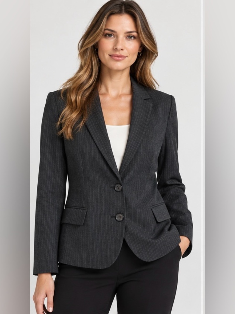 Calvin Klein Charcoal Gray Pinstripe Tailored 2 Button Blazer size 12p